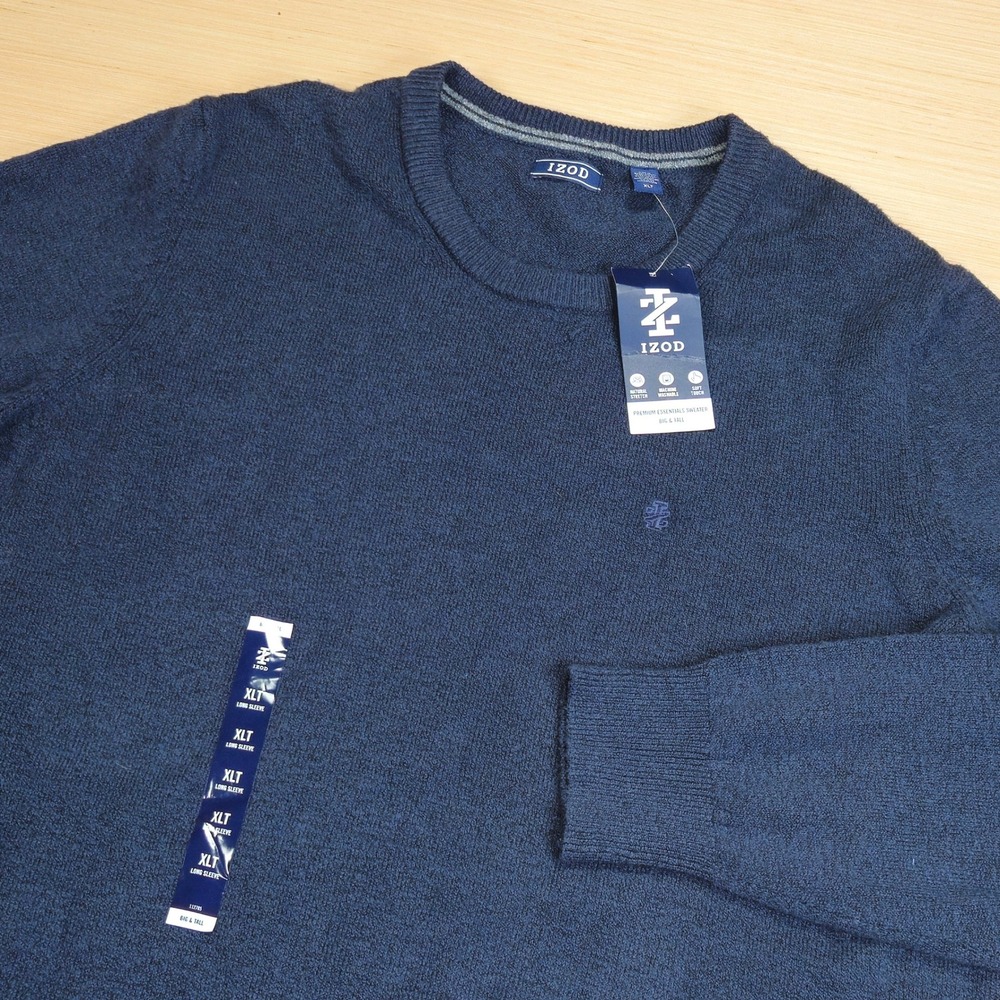 IZOD Crew Neck Sweater Men XLT Navy Blue Soft Knit Pullover Preppy NEW